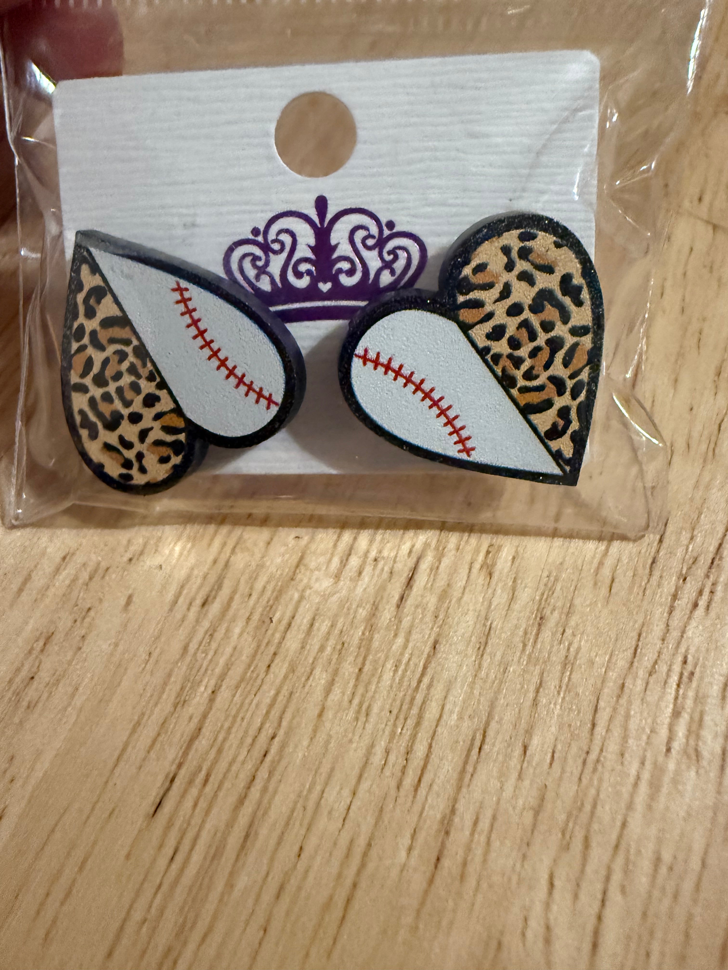 Cheetah print baseball earrings