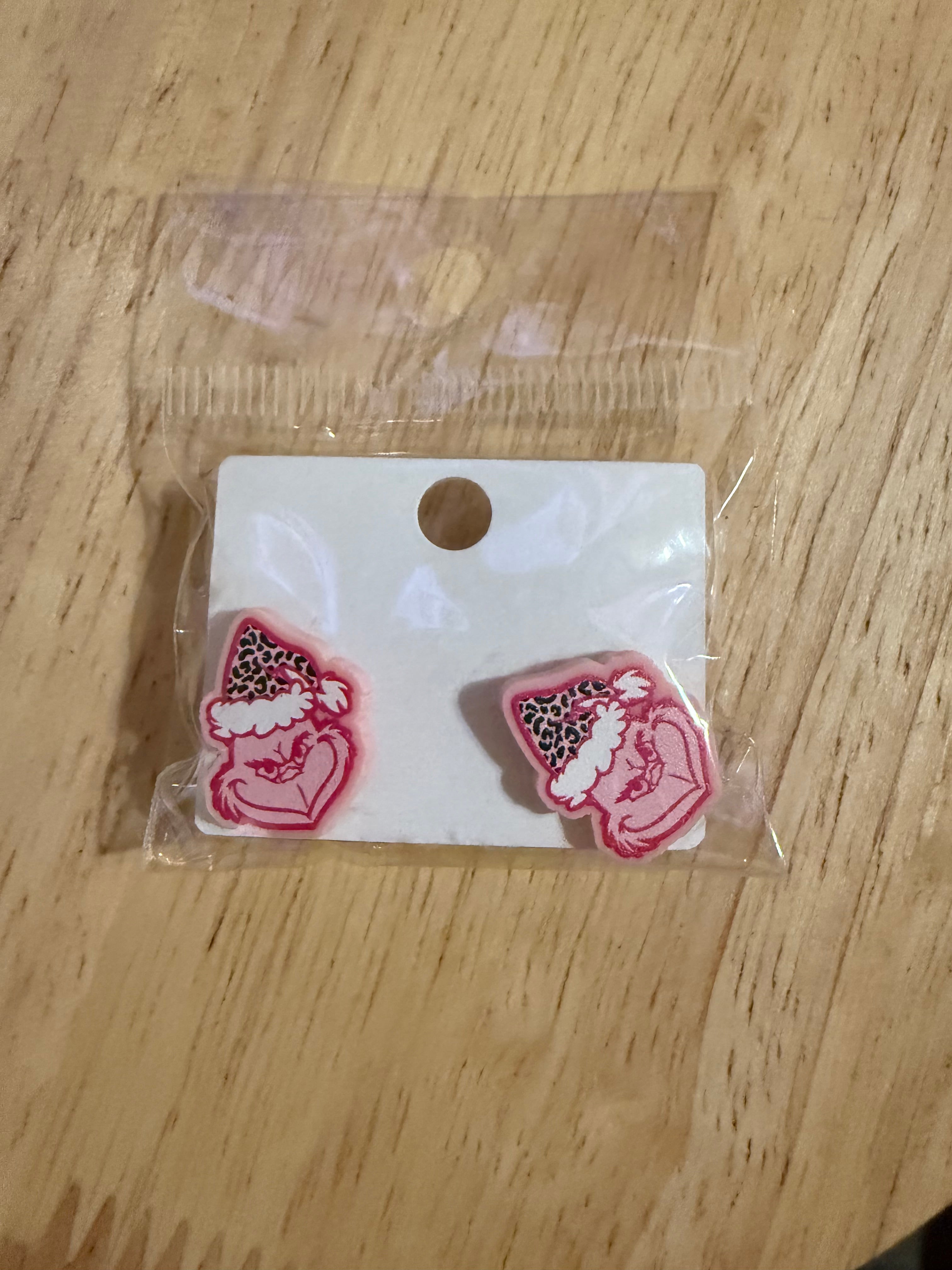 Pink green guy earrings