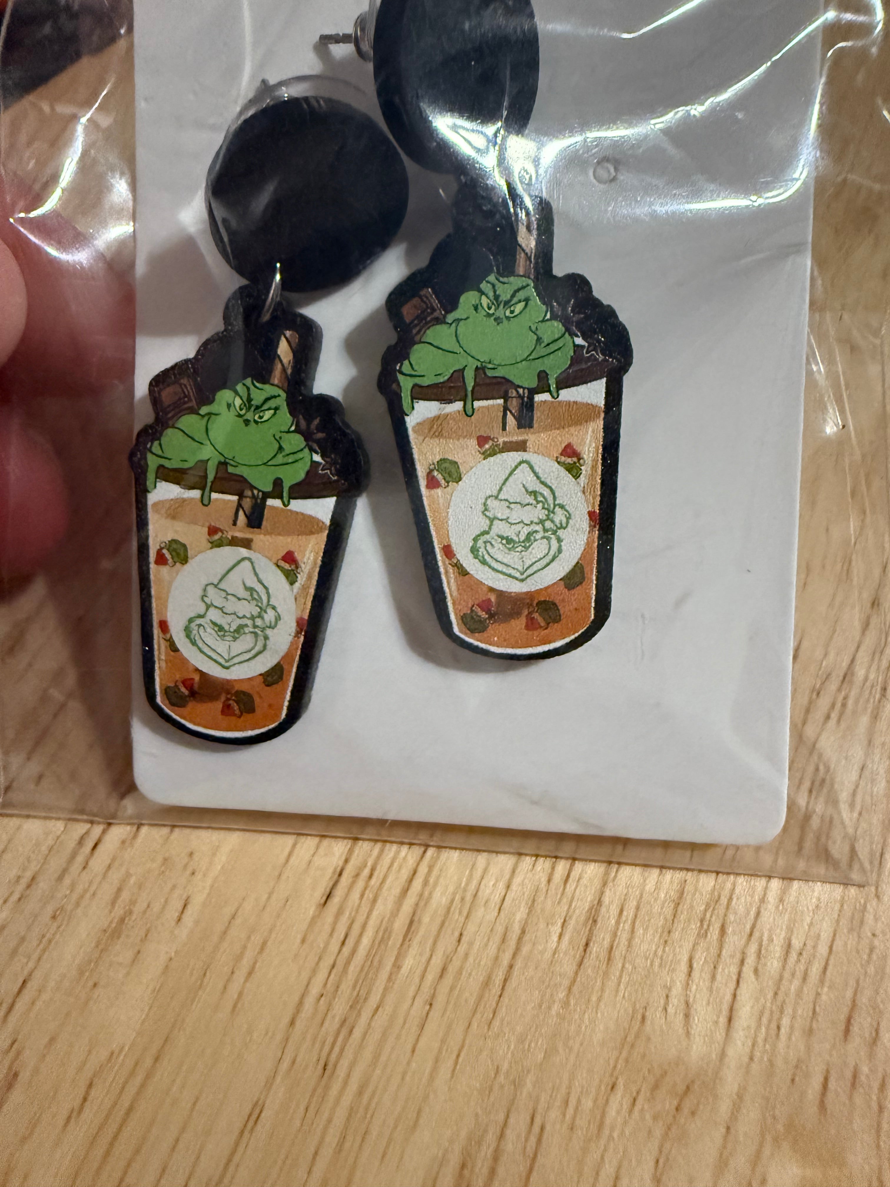 Green man coffee earrings