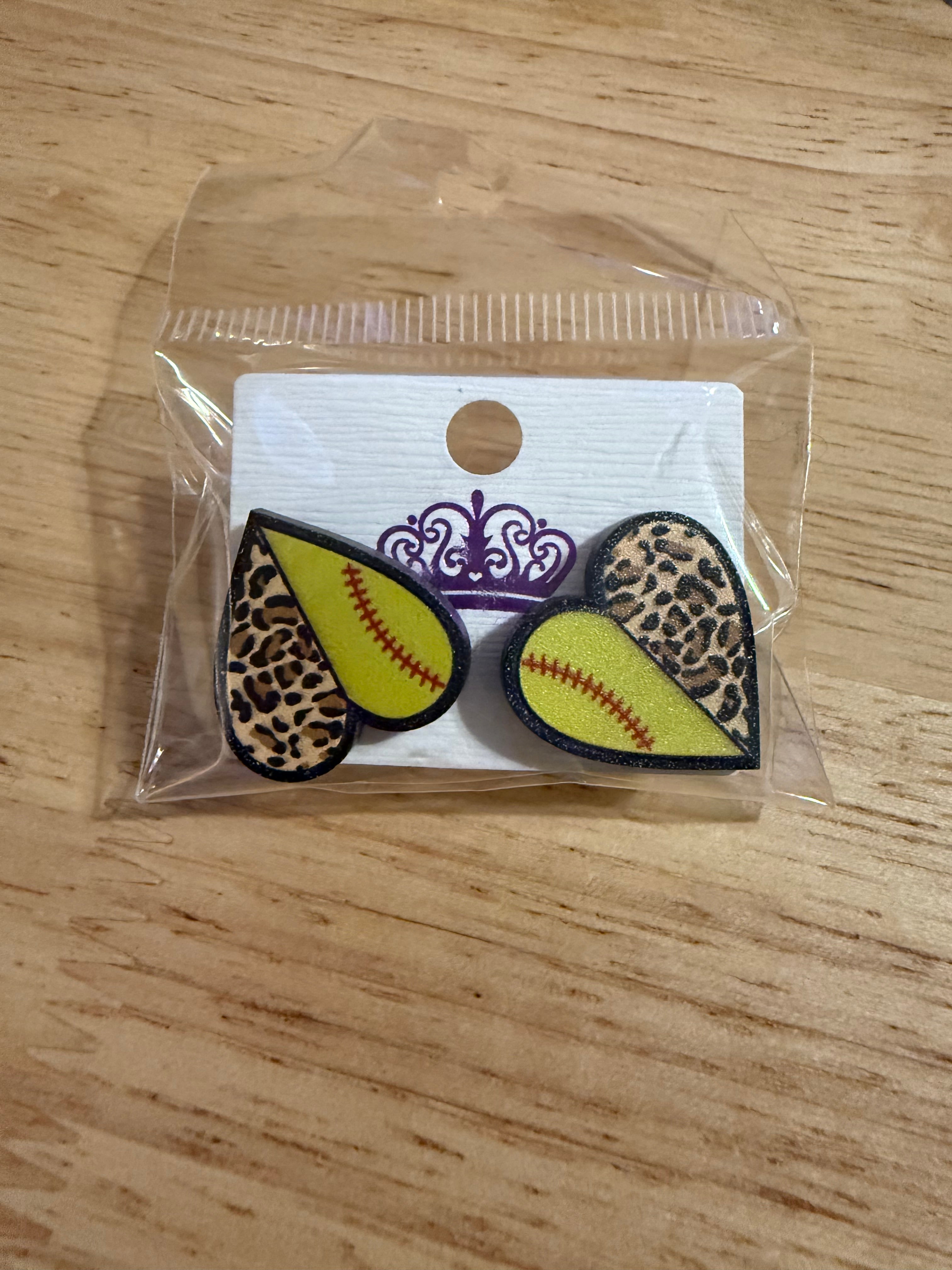 Cheetah softball earrings