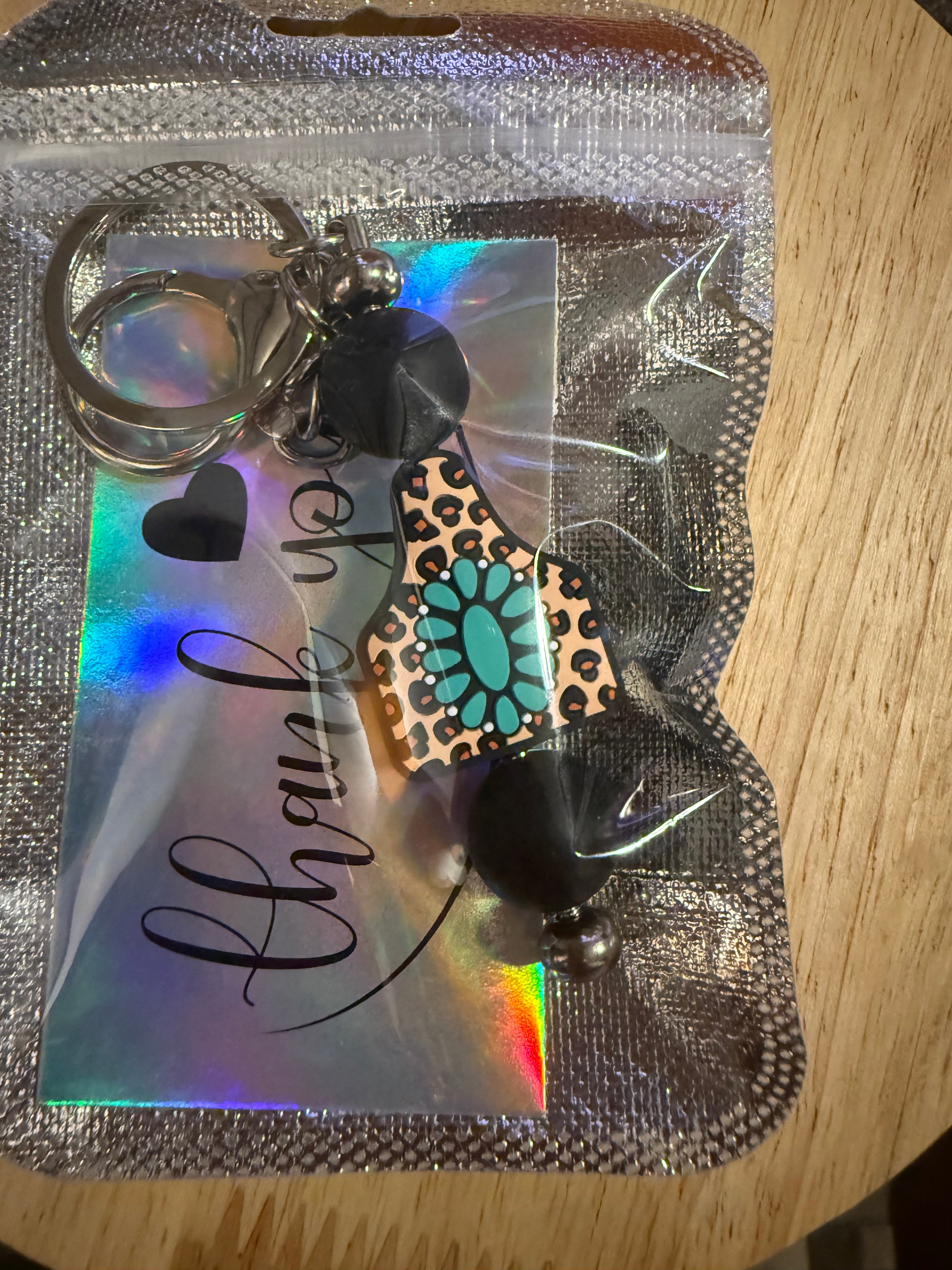 Cheetah cow tag keychain